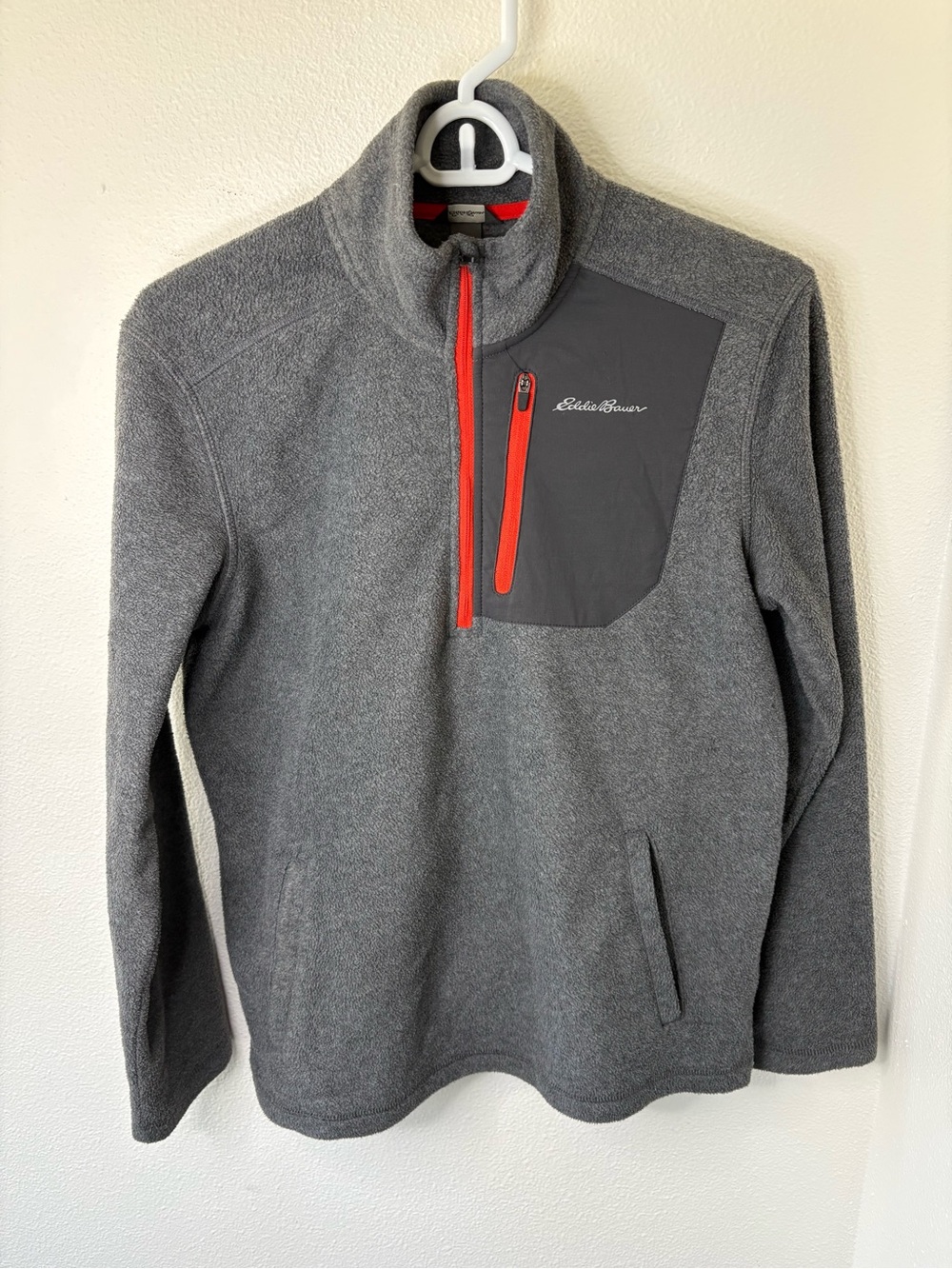 Eddie Bauer Kid's Gray Half-Zip Fleece Pullover with Orange Accents - L